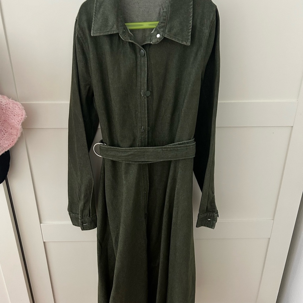 GAP Factory Olive Belted denim Midi Dress